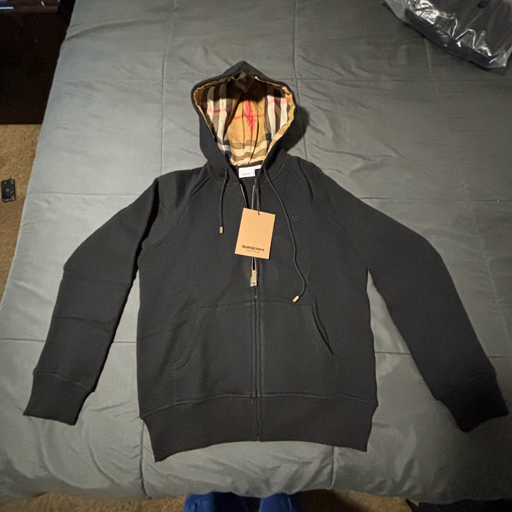 Burberry Black Zip-Up Sweater with Check Lining